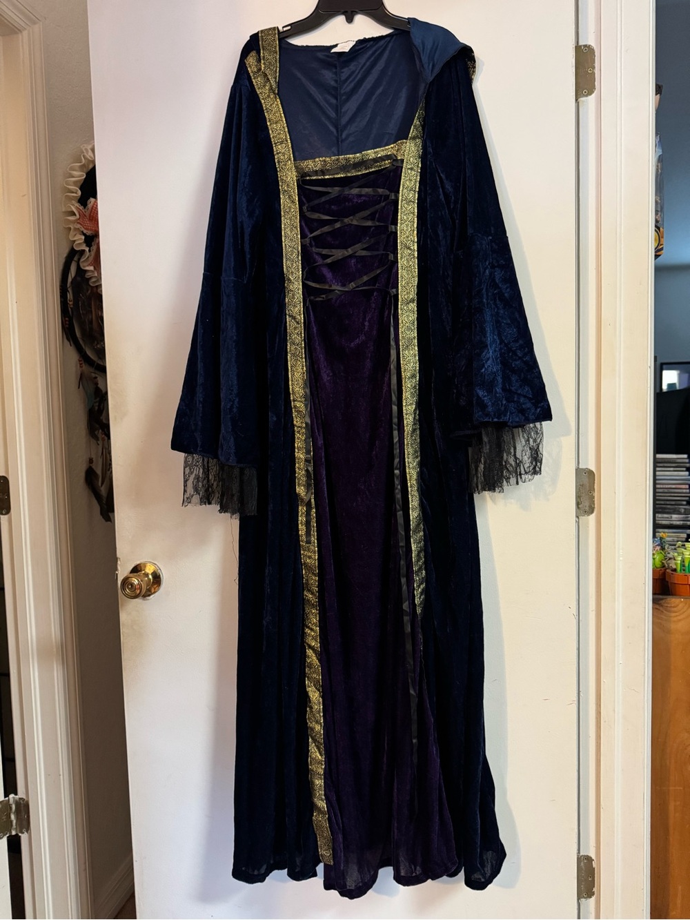 Navy & Purple Velvet Medieval Women's Costume with Gold Trim